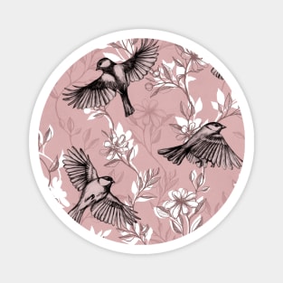 Flowers and Flight in Monochrome Rose Pink Magnet